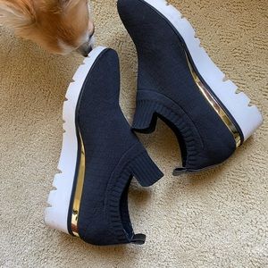 DKNY trainers slip on platform wedge comfy fabric like new shoes worn once!
